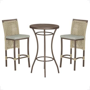 Imagem de Mesa Bistrô 2 Banquetas Roma Marrom Corda Náutica 3 Trama Rami