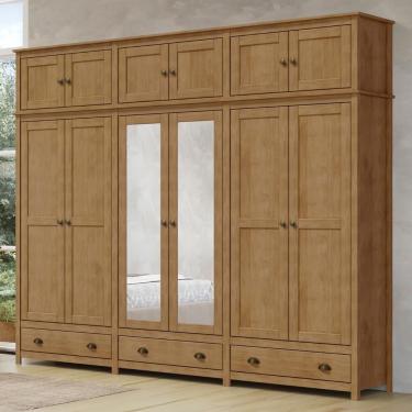 Imagem de Guarda Roupa Casal Lázio Freijó F07 12 Portas Bater 3 Gavetas Madeira com Espelho Freijó Mpozenato