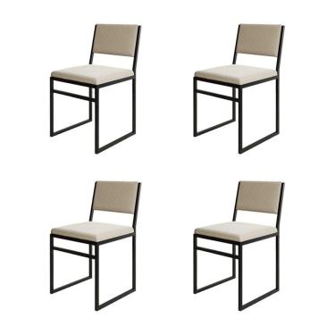 Imagem de Kit 4 Cadeiras De Jantar Industrial Isa Assento Veludo Bege Para Mesa Sala Cozinha Decor - Bege