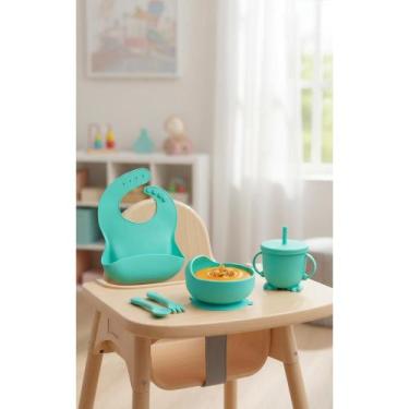 Imagem de Kit Alimentação Bebê Silicone: Prato, Babador, Copo + Talher - Congrat
