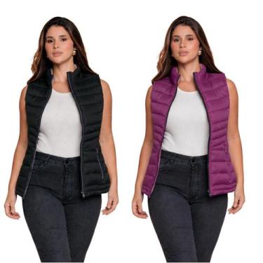 Imagem de Colete Acolchoado Puffer Feminino Dupla Face c/ Ziper COR:PRETO-ROXOTA