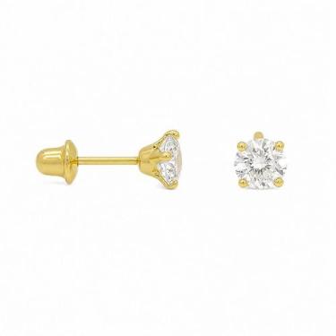 Imagem de Brinco em Ouro 18K com Zircônia Redonda Branca - Joia Elegante - Justi