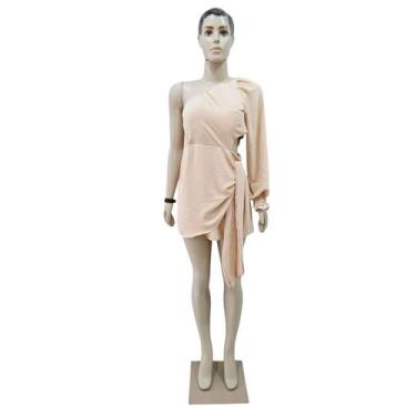 Imagem de Vestido Feminino Curto um Ombro Só Crepe Duna - FIA MODAS, Bege, M / V