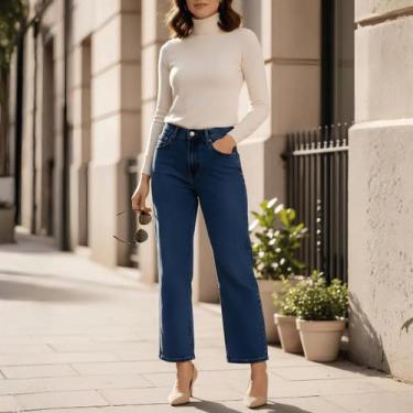 Imagem de Calça Jeans Feminina Reta Rubi Straight Flor De Lis, Jeans médio, 40