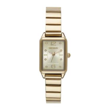 Imagem de Relogio seculus feminino dourado quadrado retangular cravejado pedrinh