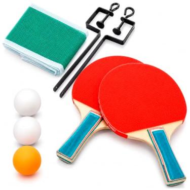Imagem de Kit Ping Pong Com 2 Raquete 3 Bolas E Rede Tênis De Mesa