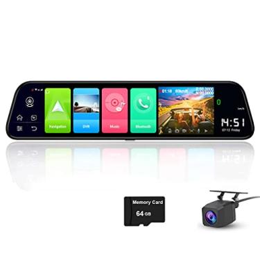 Imagem de XRC TECH 12 polegadas tela cheia 4g toque ips carro traço câmera retrovisor android 8.1 espelho com wifi gps navi bluetooth música lente dupla fhd 1080 p