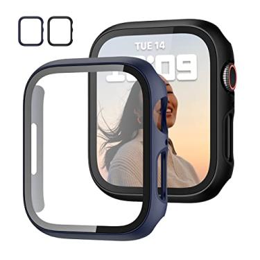 Imagem de Pacote com 2 capas com protetor de tela de vidro temperado para Apple Watch séries 9/8/7 de 41 mm, JZK Slim Guard Bumper Full Hard PC Capa protetora HD fina para iWatch 9 8 7 41 mm, acessórios preto +