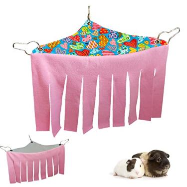 Imagem de RIOUSSI Porquinho da Índia Esconderio, Canto Peekaboo Brinquedos Acessórios para gaiola com lateral reversível, coração/cinza + Rosa x 1 cortina