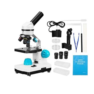 Imagem de Kit de acessórios para microscópio Kit de microscópio 40x-2000x com luzes de LED ampliação mais alta 45° kit de ciências inclinadas para microscópio Slides