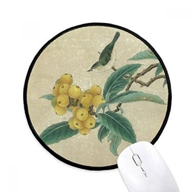 Imagem de Mouse pad de pintura chinesa bordado com penas da Loquat Tapete redondo para escritório para computador