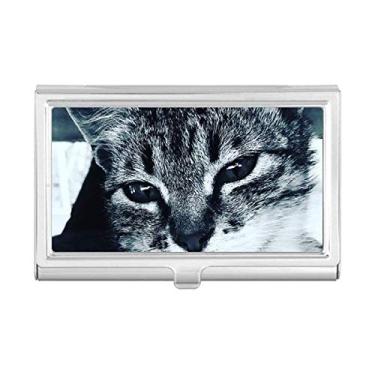 Imagem de Porta-cartões de visita com fotografia de gato cinza legal Animal Cool