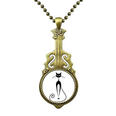 Imagem de DIYthinker Elegante colar preto para amantes de gatos com silhueta de animal, joia antiga com pingente de música