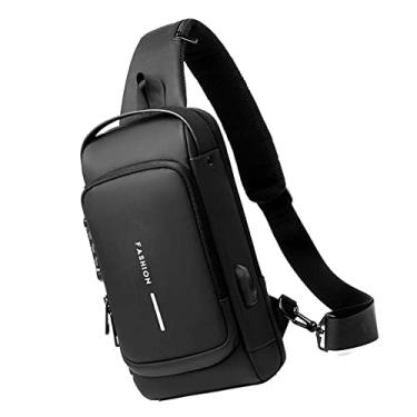 Imagem de Mochila Tipo Estilingue Com Senha, Grande Capacidade, Multifuncional, Antirroubo, Elegante, Bolsa de Peito para Ciclismo Leve para Homens (Preto)