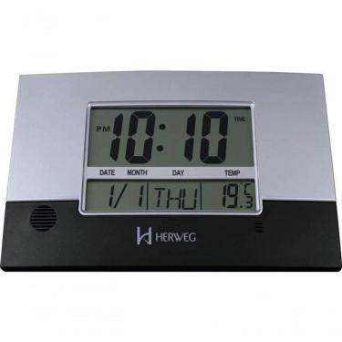 Imagem de Relógio De Parede Ou Mesa Digital Lcd Calendário Termômetro Preto Herweg 6473 único