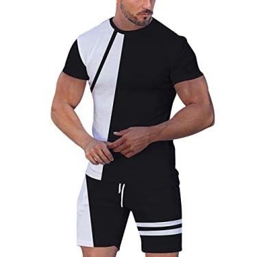 Imagem de Conjunto de colete e calça masculina conjunto esportivo masculino conjunto de 2 peças de manga curta camisetas e shorts bengala doce masculino, Preto, G
