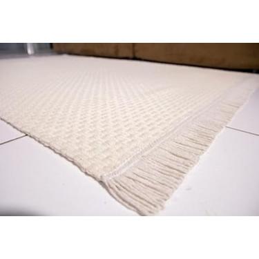 Imagem de Tapete De Sala e Quarto 100% Algodão 2,00m X 1,40m Xadrez Cru