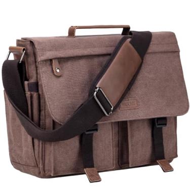 Imagem de Bolsa Mensageiro para Homem, VASCHY Bolsa de Laptop Maleta Vintage Masculina Bolsa Transversal Bolsa de Lona Resistente à água 14 15,6 17 Polegadas