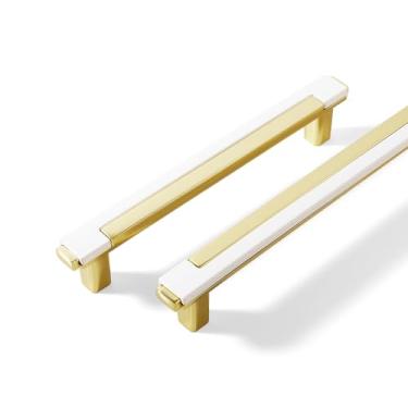 Imagem de Kcmwsy Pacote com 10 puxadores de armário brancos e dourados puxadores de armários de cozinha de liga de zinco puxadores de gavetas para armário de cômoda (10, ouro branco, 154 mm)