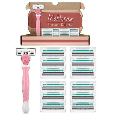 Imagem de Lâminas de barbear femininas para pele sensível, 6 lâminas para barbear, incluindo 1 navalha de viagem para mulheres com 12 refis de lâmina, rosa