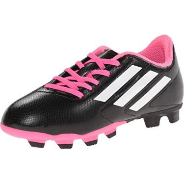 Imagem de Chuteira de futebol Adidas Performance Conquisto Firm-Ground J (crian a pequena/crian a grande), Black/White/Solar Pink, 5.5 Big Kid