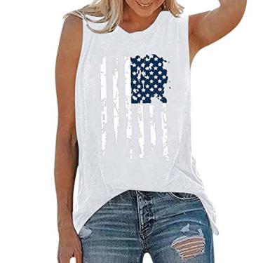 Imagem de Camiseta regata feminina 4 de julho com estampa de bandeira do Dia Independente, Branco, G