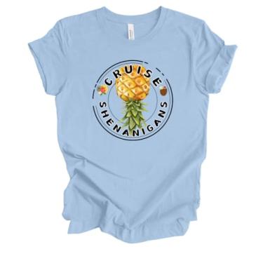 Imagem de Camiseta feminina divertida de manga curta com círculo de abacaxi de cabeça para baixo, Azul bebê, M