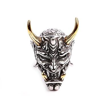 Imagem de MIVEIVIA Hannya Máscara Anel de Caveira Gótico Vampiro Crânio Prajna Esqueleto Aço Inoxidável Diabo Hip Hop Rap Punk Rochas Clubes Halloween Cosplay Meninos Joias Anéis Cubanos para homens, 10, Metal não precioso, Sem pedra preciosa