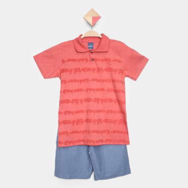 Imagem de Conjunto Curto Infantil Romitex Camisa Polo + Bermuda Moletinho Menino-Masculino