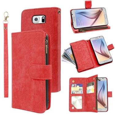 Imagem de Capa carteira compatível com Samsung Galaxy S6 e porta-cartão de crédito de couro vintage premium acessórios para celular Glaxay S 6 Gaxaly 6s Galaxies GS6 SM-G920V G920A feminino masculino vermelho