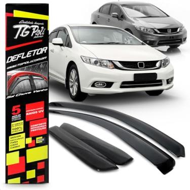 Imagem de Calha Chuva Defletor Inteiriça Slim Civic 4 Portas 2012 2013 2014 2015 2016 Fumê 100% Acrílico