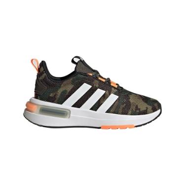 Imagem de adidas Tênis de corrida Racer Tr23 para meninos (criança pequena/criança grande), Shadow Olive/Calçado Branco/Laranja Gritando, 6 Big Kid