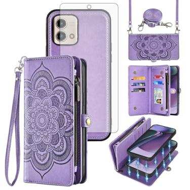 Imagem de Asuwish Capa de celular para Motorola Moto G Stylus 5G 2023 com zíper carteira destacável com protetor de tela de vidro temperado alça transversal porta cartão flor GStylus G5 XT2317DL mulheres