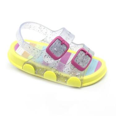 Imagem de Sandália Papete Infantil Plugt Menina Listras Glitter Amarelo Neon Cal