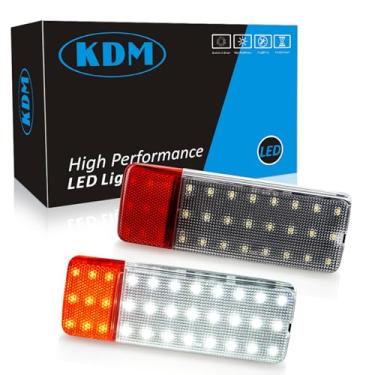 Imagem de KDM Conjunto de luz de cortesia de painel de porta interior LED adequado para Ford F150 F250 Bronco 1992-1997, F350, 6000 branco com lâmpada vermelha de advertência de porta, pacote com 2