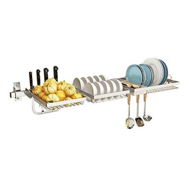 Imagem de Escorredor de pratos de cozinha sobre a pia escorredor de pratos de 2 níveis, escorredor de pratos grandes, organizador de pia de cozinha, aço inoxidável, economia de espaço, escorredor de pratos