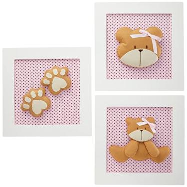 Imagem de Potinho de Mel Trio De Quadros Ursa Quarto Bebê Infantil Menina Rosa