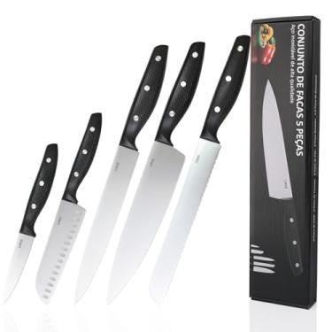 Imagem de Conjunto de Facas Aço Inoxidável 3CR13 Espessura de Lâmina Forte Robusta Faca do Chef Santoku Pão Trinchar Descascar Multifunção 5 Peças Grandes Cozinha