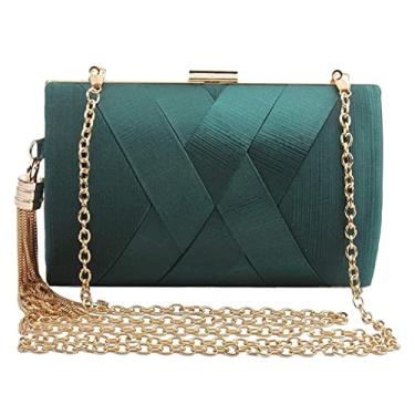 Imagem de FAKEME Bolsa feminina de seda para noite, verde escuro, 20 x 8 x 12 cm