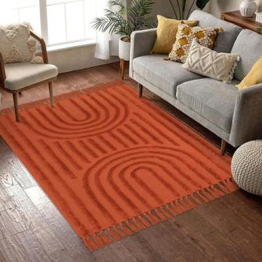 Imagem de LEEVAN Tapetes laváveis para sala de estar 10 x 15, tapete de cozinha tecido de terracota com borla, tapete de quarto moderno tufado de arco-íris, tapete de chão bonito para pátio/berçário/quarto de crianças/sala de jogos/sala de aula