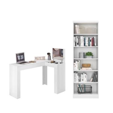 Imagem de Escrivaninha Mesa Penteadeira Jade Com Estante Livreiro Branco - Móvei