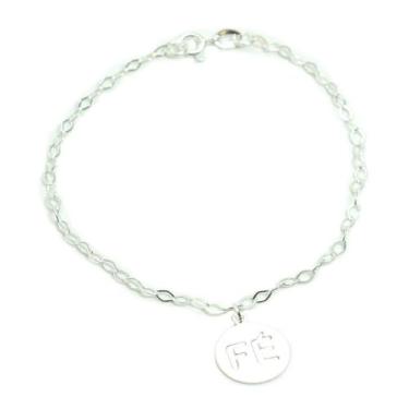 Imagem de Pulseira Fé Prata Legitima 925 - Lojas La+Ny, 18, Cinza claro