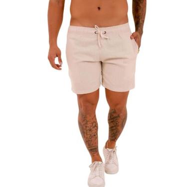 Imagem de Short linho Confortavel  Dia a Dia verão casual  - VERLITCH, Bege, P