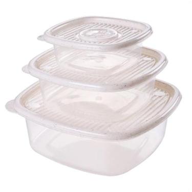 Imagem de Kit 3 Potes Para Alimentos Quadrado 2L, 1L e 400Ml Multiuso - Plasútil