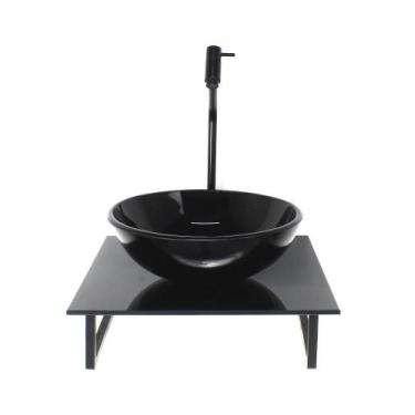 Imagem de Kit Cuba Vidro Redonda 10Mm Tampo Vidro 40Cm X 40Cm Preto - Cubas E Ga