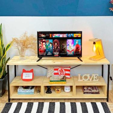 Imagem de Rack de TV Industrial de Ferro e Madeira Style Square 3 Nichos Uno Nat