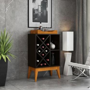 Imagem de Aparador Bar com Bandeja Adega para 16 Garrafas Pés em Madeira Ranói -