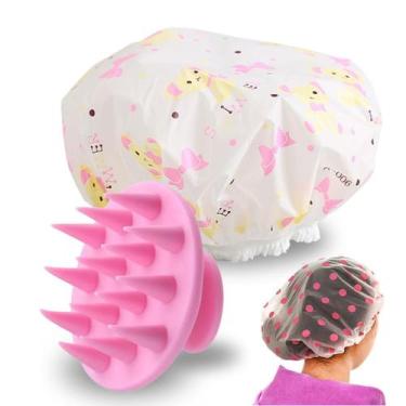 Imagem de 1 Escova Massageadora e Touca Plastica Para Banho  - kit cabelo
