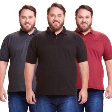 Imagem de Kit 3 Polos Masculina Plus Size Algodão - Daze Modas, G5, Preto, Chumb