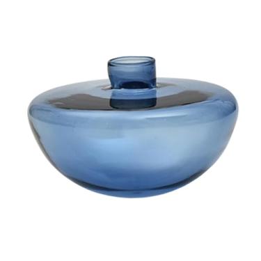 Imagem de Generic Vaso de vidro para flores Vaso hidropônico Fundo redondo Ideal para presente Planta Recipiente para flores Arranjo de flores para lareira Banheiro, Azul